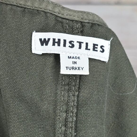 Whistles Ria Denim Jumpsuit Green Cropped Wide Leg Lightweight Button Front - Picture 9 of 10